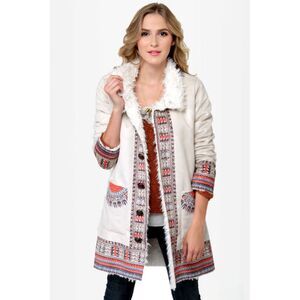 Billabong Zippora Jacket Size M Penny Lane Coat Shearling Trim Boho 70s Style